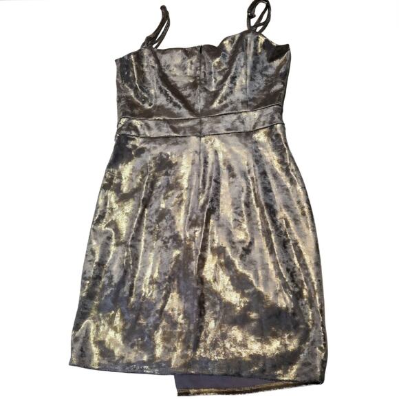 Zara gold & silver metallic spaghetti strap mini holiday dress size M - Picture 3 of 13